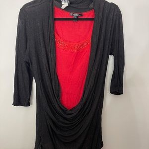 Flattering Tank and Shawl Blouse Size L Black and Red Shimmery